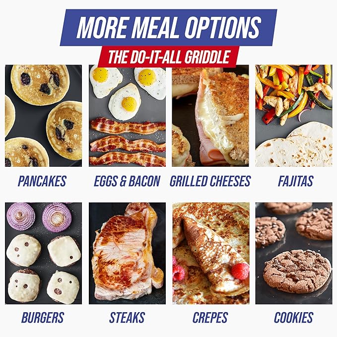 Blue Diamond XL Electric Griddle, 10" x 20" Ceramic Nonstick Surface, Temperature Control, Warming Drawer, Removable Drip Tray, Flat Top Grill/Griddle, Breakfast, Burger, Eggs, Easy Clean, Graphite