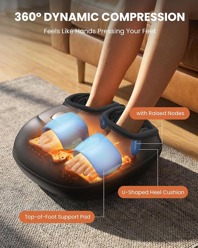 CILI 4-in-1 Foot Massager with Heat,Vibraion,Deep 3D Shiatsu,Compression,Rolling Feet Massager FSA Eligible HSA,Big Size 13" for Men Women Home Office Foot Pain Relief (Toe-Touch Control) Gifts Mom
