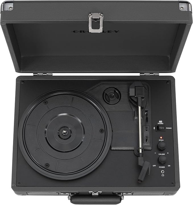 Crosley CR8005F-SG Cruiser Plus Vintage 3-Speed Bluetooth in/Out Suitcase Vinyl Record Player Turntable, Slate
