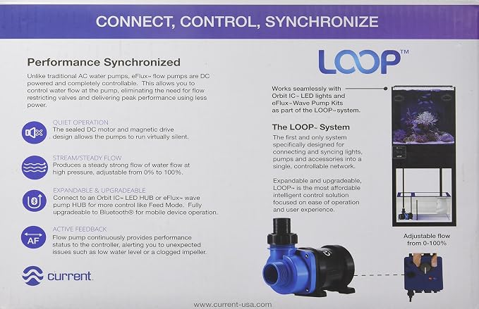 CURRENT USA eFlux DC Flow Pump with Control 1900 GPH | Loop Controllable Aquarium DC Return 380-1900 GPH | Quiet, Submersible or External | Fish Tank, Sump, Pond, Freshwater and Saltwater Marine Use