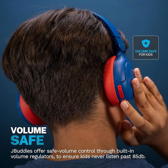 JLab, JBuddies ANC 2 in 1, Kids Headphones, Active Noise Cancelling, Wireless + Wired, Blue/Red