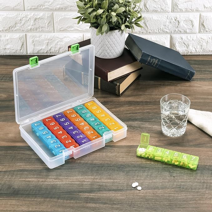 e-Pill 7 Times a Day x 7 Day Clear Weekly Pill Organizer, Vitamin, and Medicine Pillbox (Rainbow)