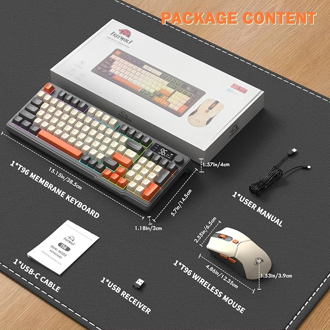 ZIYOU LANG T96 Wireless Gaming Keyboard and Mouse Combo,Dual Bluetooth//2.4G RGB Backlit Mechanical Feeling Keyboard with Smart Display & Knob,4000 DPI Gaming Mouse for PC Laptop Mac Wins-Shimmer