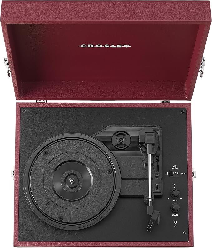 Crosley CR8017B-BU Voyager Vintage Portable Vinyl Record Player Turntable with Bluetooth in/Out and Built-in Speakers, Burgundy