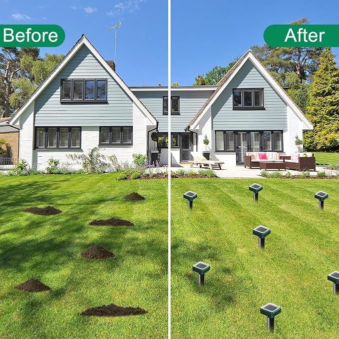 Mole Repellent Solar Powered, 10 Pack Solar Mole Repellents Ultrasonic for Vole, Snakes, Gopher, Waterproof Sonic Vole Deterrent Spikes,Snake Gopher for Garden and Yard