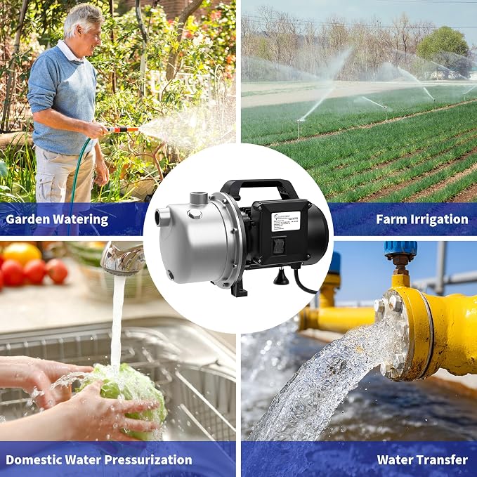 LANCHEZ Shallow Well Pump, Stainless Steel Garden Irrigation Pump, 115V Water Transfer Pump, Water Booster Jet Pump for Home Garden Lawn Farm, Black
