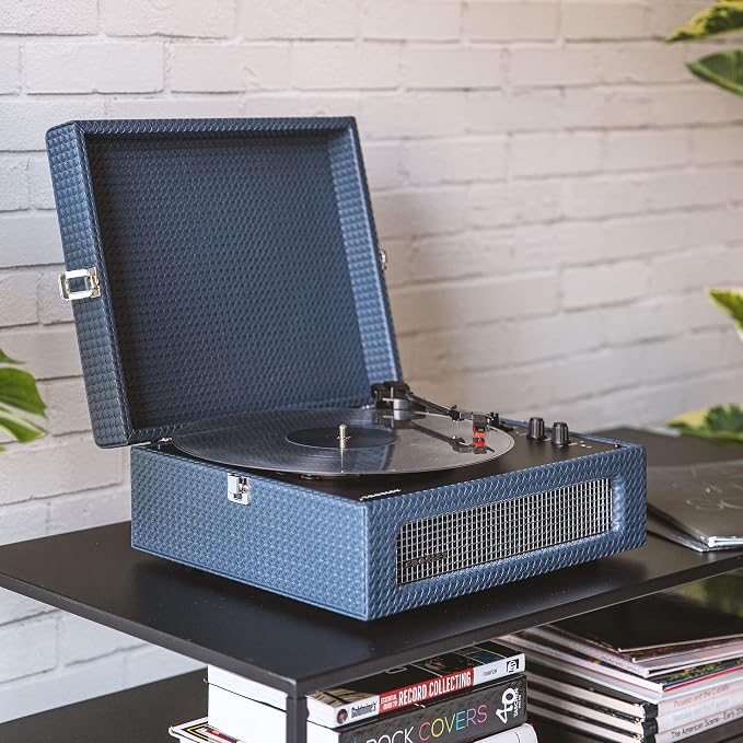 Crosley CR8017B-NY Voyager Vintage Portable Vinyl Record Player Turntable with Bluetooth in/Out and Built-in Speakers, Navy
