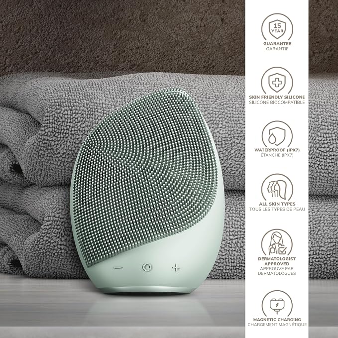 GESKE SmartAppGuided™ Sonic Facial Brush 5 in 1 | Vibrating Electric Facial Cleansing Brush | Soft Silicone Brush | Professional Facial Cleanser | Skin Cleanser & Exfoliator | Face Massager