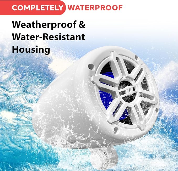 Pyle 4" Waterproof Off-Road Marine Speakers - 2-Way Full Range Stereo System with 360° Rotatable Bracket, Rugged Weatherproof Design, Ideal for ATVs, UTVs, Jeeps, Boats, and Wakeboards, White Colored