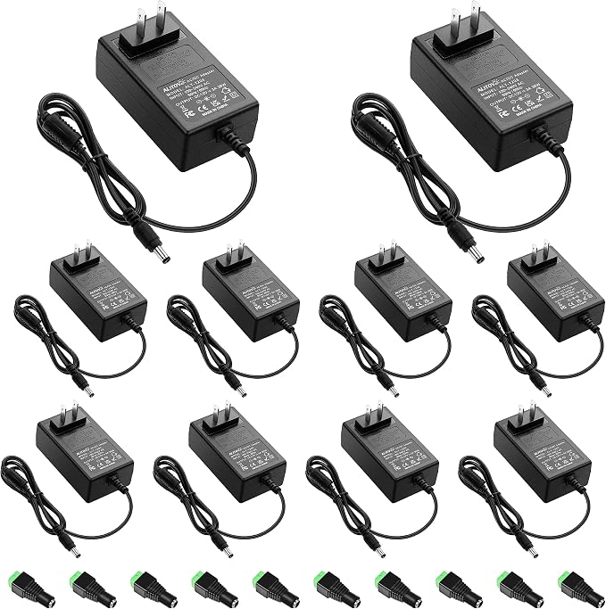 ALITOVE 12V 3A Power Supply DC 12 Volt 3A 36W AC/DC Power Adapter 100~240V AC to DC 12V Converter LED Driver Transformer 5.5mmx2.5mm for LED Strip Light CCTV Cameras System Printer,10-Pack