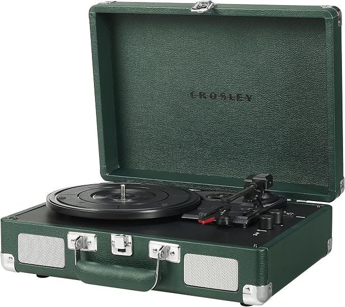 Crosley CR8005F-EM Cruiser Plus Vintage 3-Speed Bluetooth in/Out Suitcase Vinyl Record Player Turntable, Dark Emerald