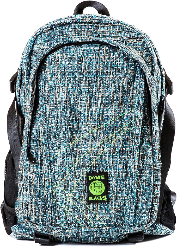 Dime Bags Backpack For Travel & School, Durable Hempster Material, 9 Storage Compartments & 2 Side Bottle Pockets, Fits 17” Laptop, Adjustable Padded Straps, Hidden Internal Pocket (Glass)