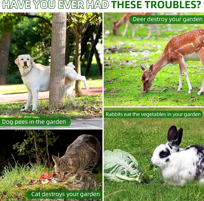 2026 Solar Animal Repellent Outdoor with Motion Deer Repellent Devices Ultrasonic Cat Deterrent Fox Raccoon Rabbit Squirrel Coyote Deterrent Waterproof for Yard & Garden 2Pack