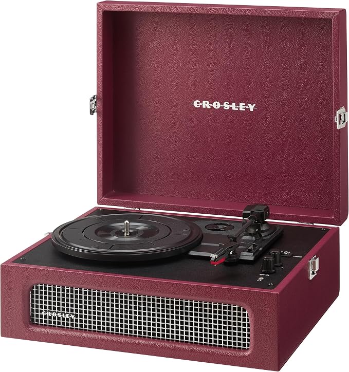 Crosley CR8017B-BU Voyager Vintage Portable Vinyl Record Player Turntable with Bluetooth in/Out and Built-in Speakers, Burgundy
