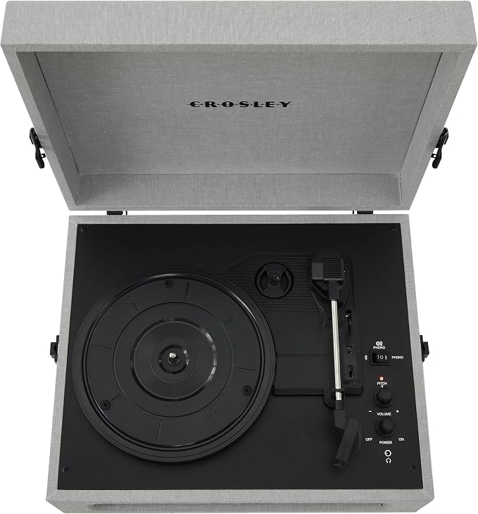 Crosley CR8017B-GY Voyager Vintage Portable Vinyl Record Player Turntable with Bluetooth in/Out and Built-in Speakers, Gray
