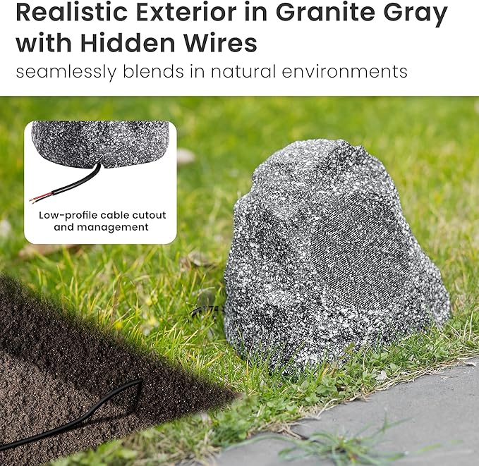 Theater Solutions 4R4G Outdoor Granite Rock 4 Speaker Set for Deck Pool Spa Patio Garden