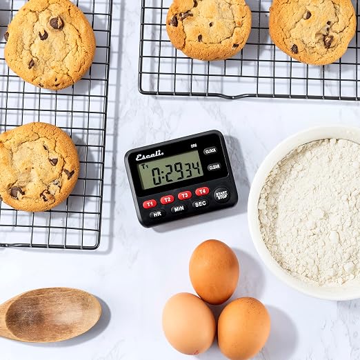 San Jamar Escali Four Channel Digital Kitchen Timer – TMDGTE - Digital Timer for Restaurants, Catering, Multi-Tasking, Kickstand Display, Stopwatch & Clock, 19hr 59min Max, Battery Operated