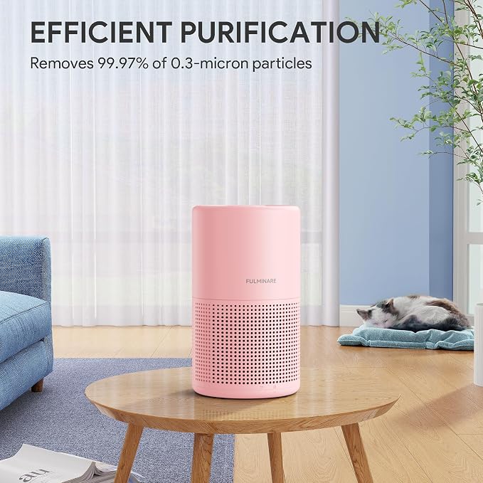 FULMINARE Air Purifiers for Home H13 True HEPA Air Filter Quiet Air Cleaner With Night Light Portable Small Air Purifier for Bedroom Office Living Room (Pink 2 Pack)