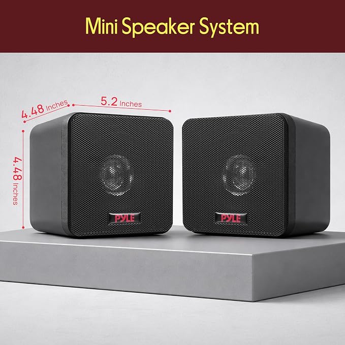 Pyle Home 4” Mini Cube Bookshelf Speakers-Paper Cone Driver, 200 Watt Power, 8 Ohm Impedance, Video Shielding, Home Theater Application and Audio Stereo Surround Sound System - 1 Pair -PCB4BK (Black)