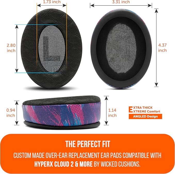 WC Freeze V2 Cloud - Angled Cooling Gel Earpads Compatible with HyperX Cloud Series by Wicked Cushions | Angled Pads for Extreme Comfort, New Freeze V2 Cooling Fabric, Extra Thick | Speed Racer