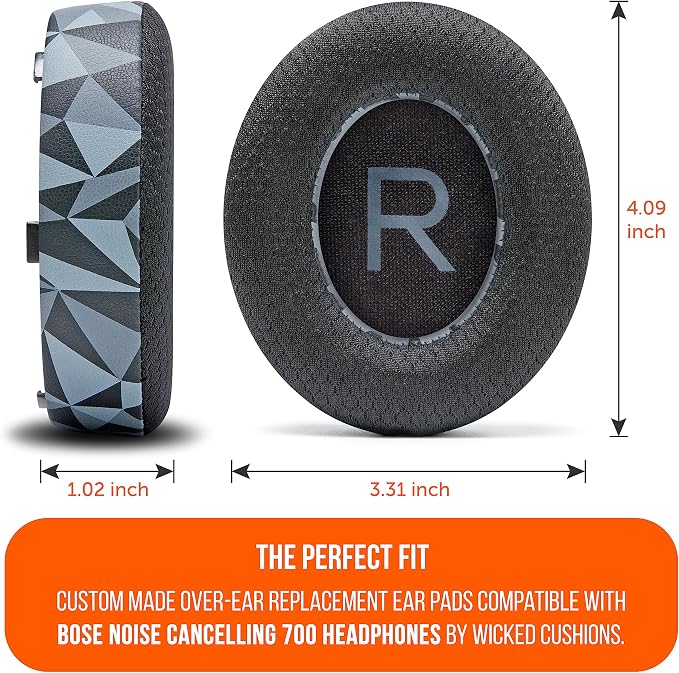 WC Freeze NC700 - Cooling Gel Ear Pads for Bose Noise Canceling 700 Headphones | Breathable Sports Fabric, Cooling Gel, Extra Thick & Cooler for Longer | Geo Grey