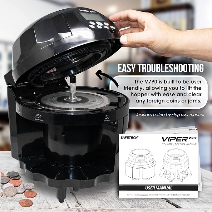 Safetech Coin Counter, Sorter, and Wrapper, Sorts 600 US Coins Per Minute (V790)