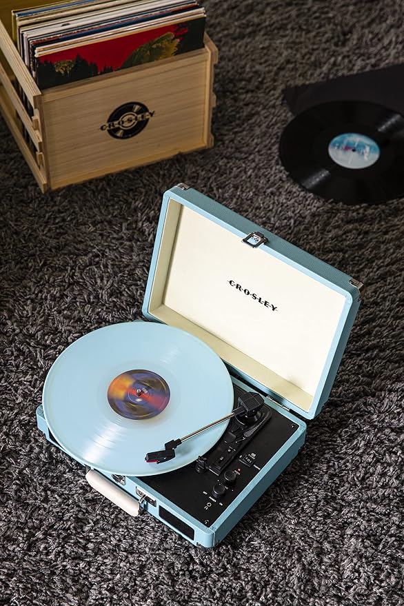 Crosley CR8005F-TU Cruiser Plus Vintage 3-Speed Bluetooth in/Out Suitcase Vinyl Record Player Turntable, Turquoise/White