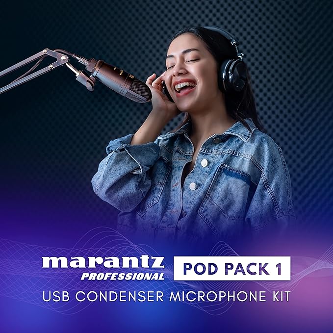 Marantz Professional Pod Pack 1 USB Condenser Microphone Kit for Gaming, Streaming and Podcasting with Built-In Audio Interface, Adjustable Boom Arm and Desk Clamp, Plug-and-Play