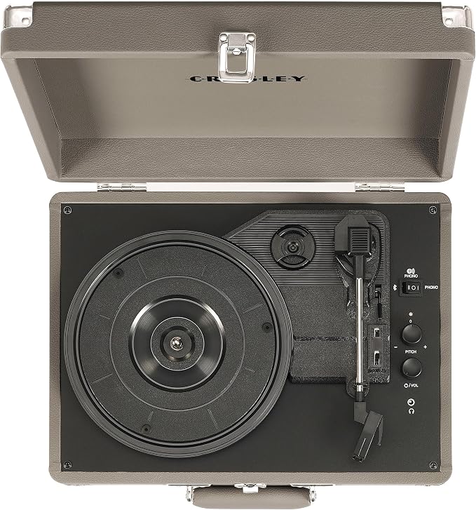 Crosley CR8005F-TE Cruiser Plus Vintage 3-Speed Bluetooth in/Out Suitcase Vinyl Record Player Turntable, Taupe