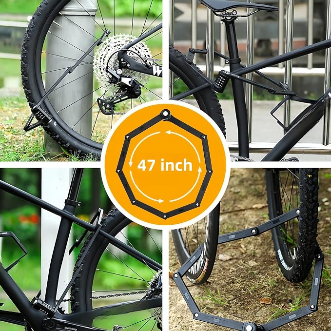 Folding Bike Lock, 4-Digit Combination Heavy Duty Bike Lock Anti Theft, 47 Inch Thickened Alloy Steel Foldable Locks with Bracket for Ebike Bicycle Electric Scooter Motorcycle Eight Segment Folding