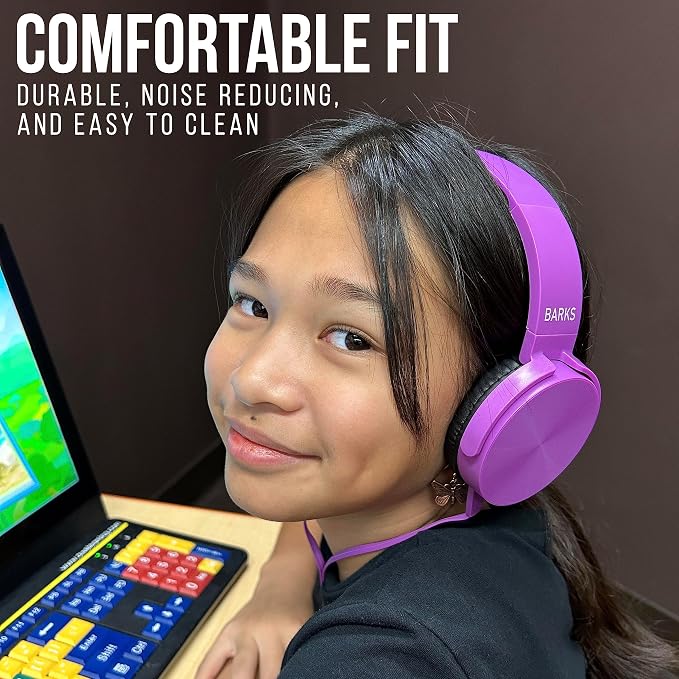 Barks Classroom Headphones Bulk 10 Pack (Select Color, On-Ear, Wired 3.5mm) | Durable Everyday Student Use, Colorful Class Set, Tangle-Free Cords, Adjustable Fit All-Day Comfort, Easy Clean, K-12 Schools