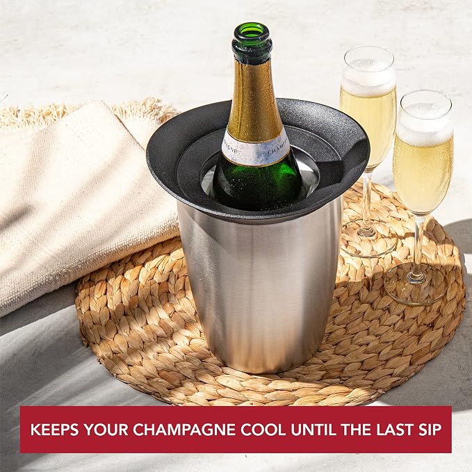 Vacu Vin Champagne Cooler – Stainless Steel Active Bottle Chiller – Includes Removable Cooling Sleeve – Keeps Champagne Cold for Hours – Stylish & Reusable Ice-Free Tabletop Cooler