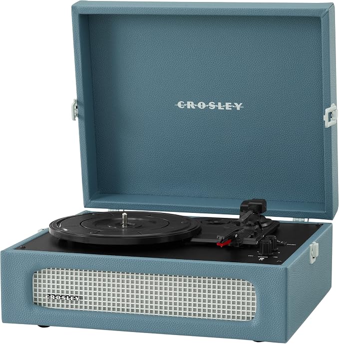 Crosley CR8017B-WB Voyager Vintage Portable Vinyl Record Player Turntable with Bluetooth in/Out and Built-in Speakers, Washed Blue