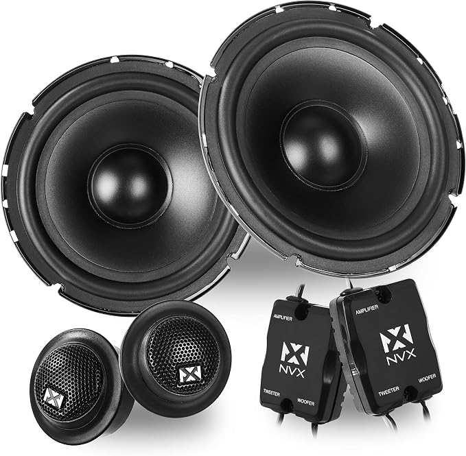 NVX® NSP65KIT 6.5" Car Speakers, 600W Max, 200W RMS, 2-Way Component System w/Silk Dome Tweeters & Passive X-Overs, Easy to Install in Cars/Trucks/Doors (Pair)