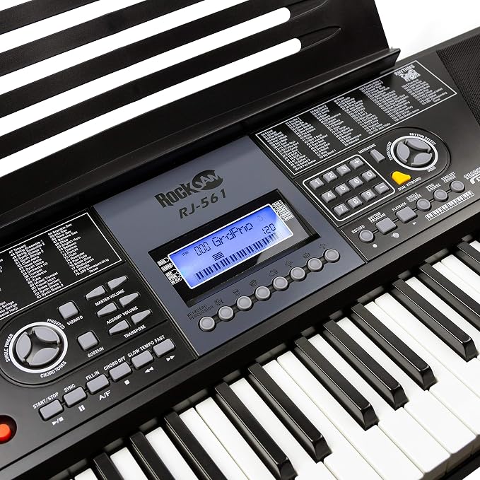 RockJam 61-Key Keyboard Piano Kit with Stand, Stool, Headphones, Keynote Stickers & Lessons