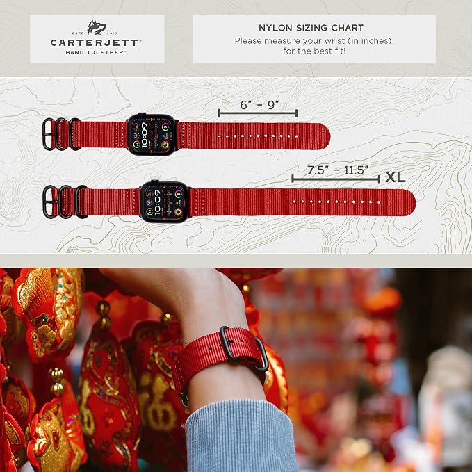 Hiking Trail Nylon Band | The Original Rugged Compatible with Apple Watch Band for Men & Women - Soft, Breathable, Woven Water-Resistant Nylon Mens iWatch Strap | Fits 42mm 41mm 40mm Series 11 10 9 8 7 6 5 4 & SE 3 2 1 Models (Rockwell Red)