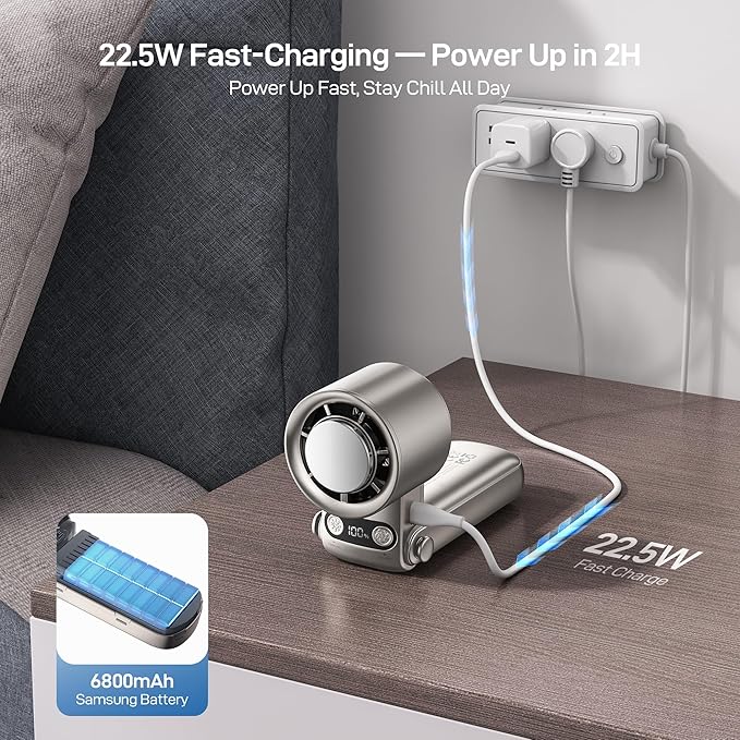 EPICKA Portable Handheld Fan with Ice Cooler - 25H Runtime, Rechargeable 6800mAh Personal Turbo Fan with Power Bank, Fast Charging, 0-100 Speed, Gifts for Women, Summer Travel Essentials, Gold