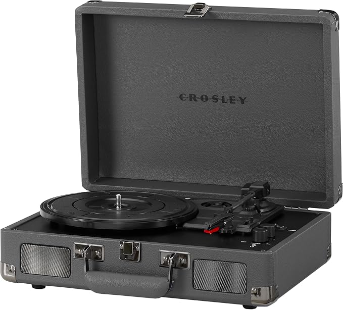 Crosley CR8005F-SG Cruiser Plus Vintage 3-Speed Bluetooth in/Out Suitcase Vinyl Record Player Turntable, Slate