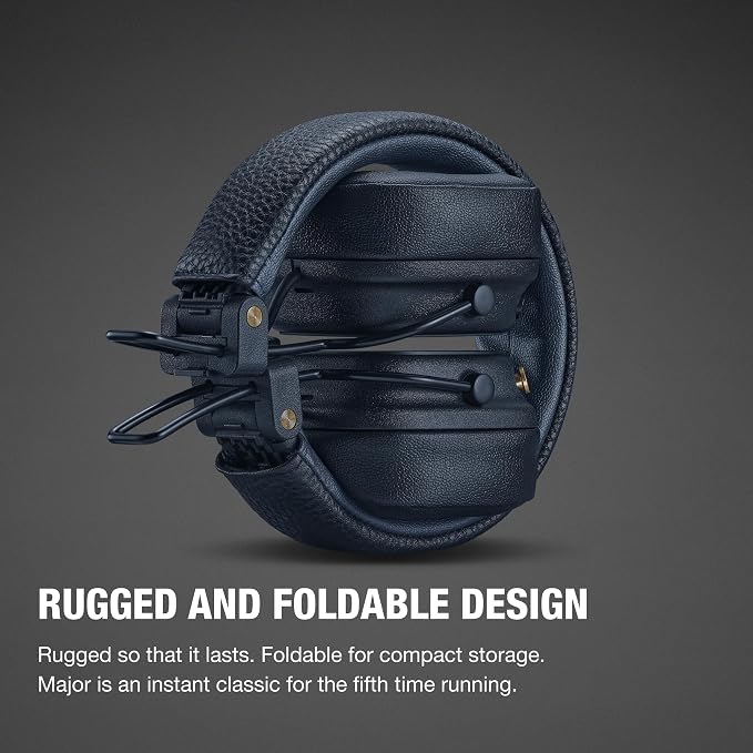 Marshall Major V Wireless On-Ear Bluetooth Headphones - 100+ Hr Playtime | Detachable Audio Cable | Microphone for Calls | Lightweight, Foldable Design for Travel - Midnight Blue