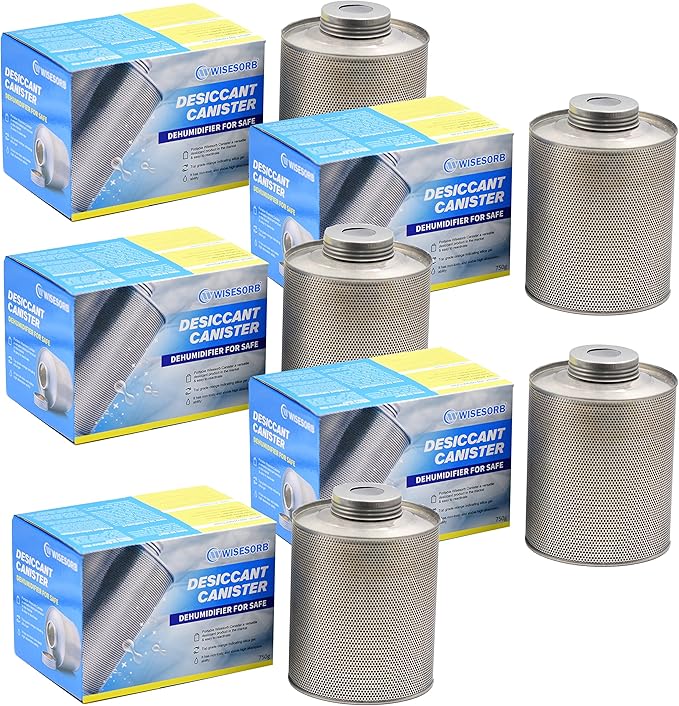 Wisesorb 750 Grams 5 Pack Gun Safe Dehumidifier, Reusable Canister Desiccant Dehumidifier, Rechargeable 1.65 Lbs Indicating Silica Gel Orange To Green