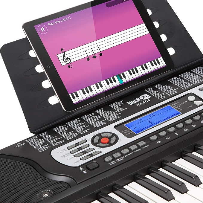 RockJam 54 Key Keyboard Piano with Power Supply, Sheet Music Stand, Piano Note Stickers & Lessons