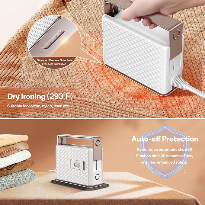 Newbealer 100-240V Travel Steam Iron, 2in1 Handheld Steamer, 120ml (Gold) | Compact for Global Trips & Vacations, Non-Stick Ceramic Soleplate, Heats in 20s, 360° Steaming Anti-Spill, Auto-Off, 1.5 lbs