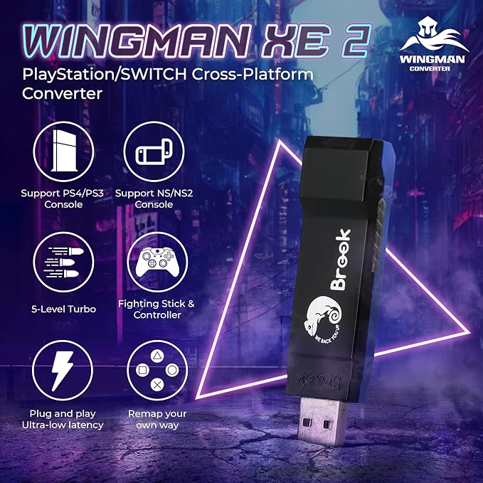 Brook Wingman XE 2 Converter - Two in One Wireless Controller Adapter for PS, NS, NS 2 Consoles, and PC, Supports Remap and Adjustable Turbo
