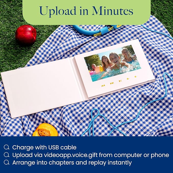 VoiceGift Video Book 7" HD IPS Screen Wedding Video Book Digital & Video Album Book with Sound, 8GB Storage, USB Rechargeable Keepsake for Special Gifts & Memorials