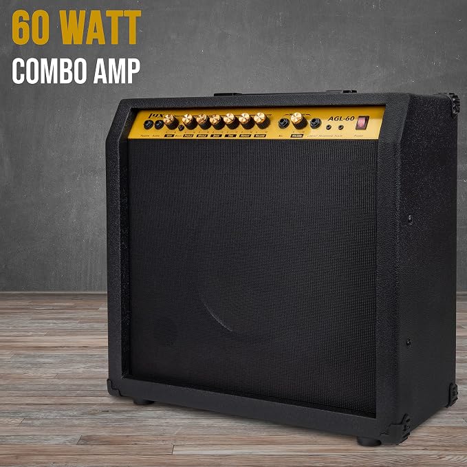LyxPro 60 Watt Electric Guitar Amplifier | Combo Solid State Studio & Stage Amp with 10” 4-Ohm Speaker, Custom EQ Controls, Drive, Delay, ¼” Passive/Active/Microphone Inputs, Aux in & Headphone Jack
