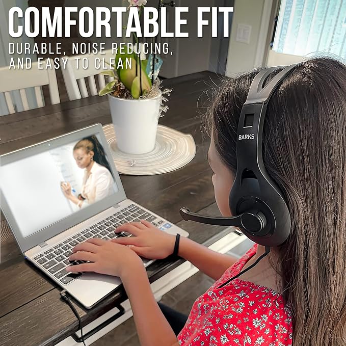 Barks Classroom Headphones with Microphone Bulk 10 Pack (Black, 3.5mm) | Durable Everyday Student Use, Headsets with Mic, Adjustable Fit All-Day Comfort, Clear Voice, Easy Clean, K-12 School Testing