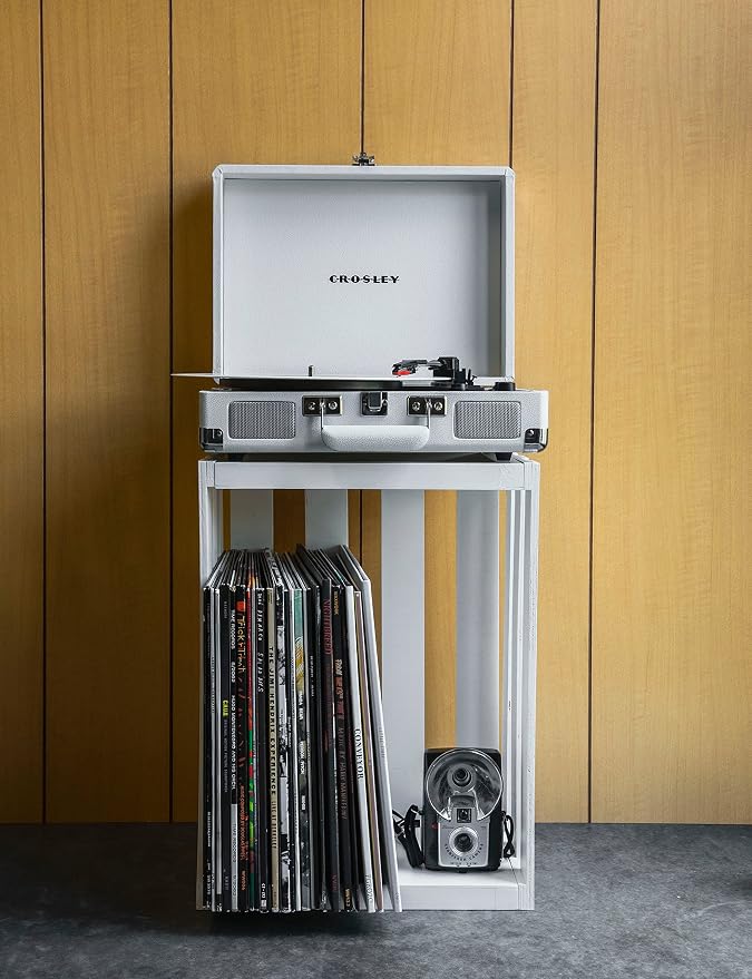 Crosley CR8005F-WS Cruiser Plus Vintage 3-Speed Bluetooth in/Out Suitcase Vinyl Record Player Turntable, White Sand