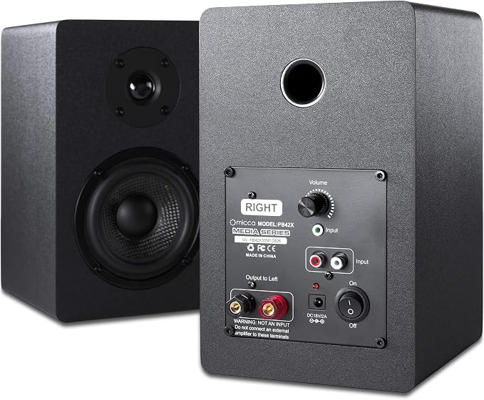 Micca PB42X Powered Bookshelf Speakers, 30-Watt RMS Power, Active Near Field Studio Monitors, 2-Way (Black, Pair)