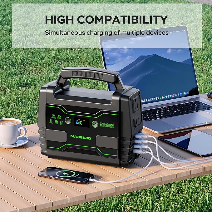 MARBERO Portable Power Station 155Wh Camping Solar Generator 100W with AC DC and USB Outputs LED Fast Charge for Outdoor Adventure Hiking RV Home Blackout Backup CPAP Emergency (Solar Panel Optional)