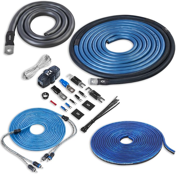 NVX True 1/0 Gauge AWG 100% OFC Complete Amplifier Wiring Kit with 2-Channel RCA Cable - XKIT02